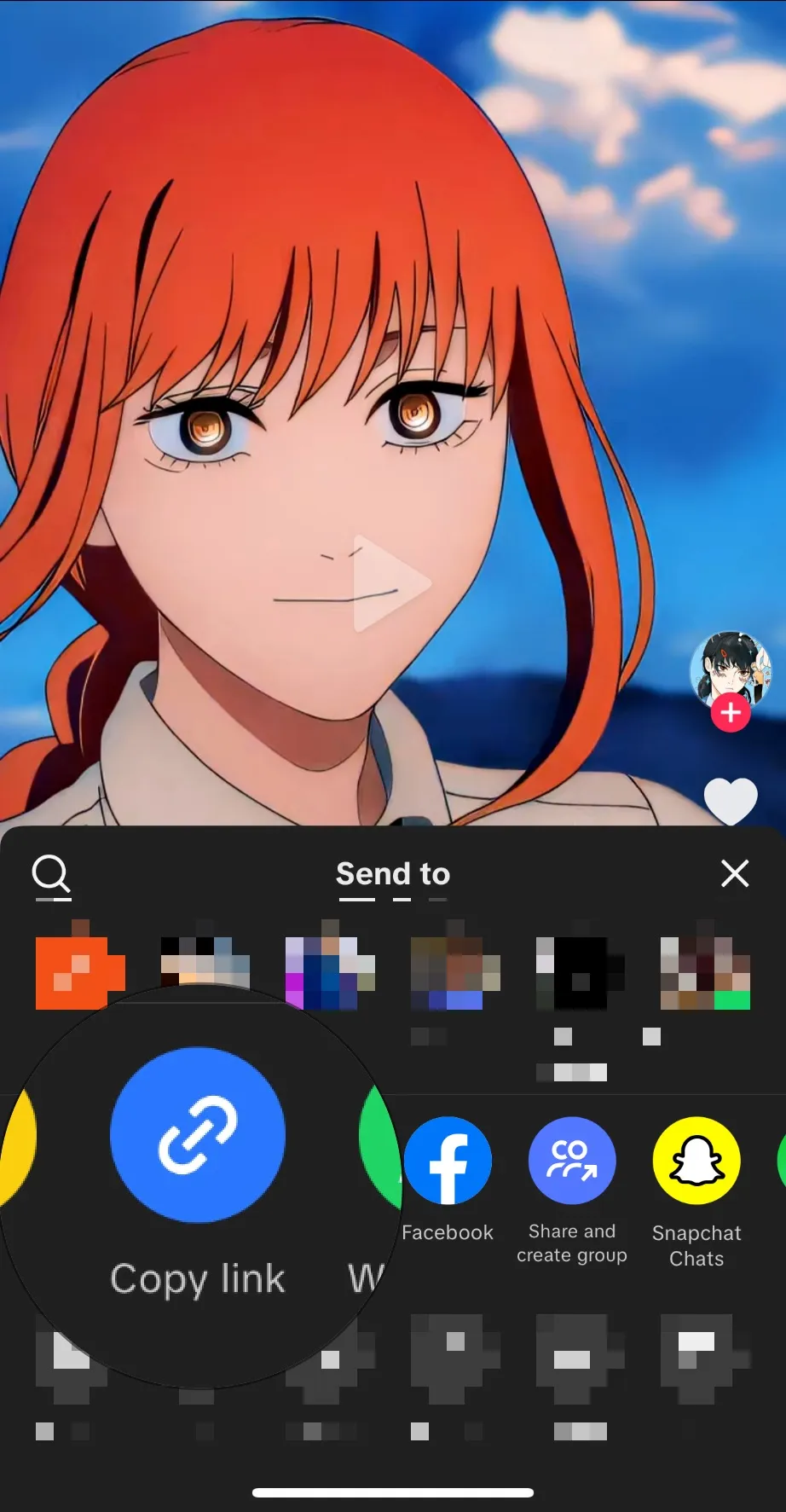 Screenshot showing how to copy a TikTok video link