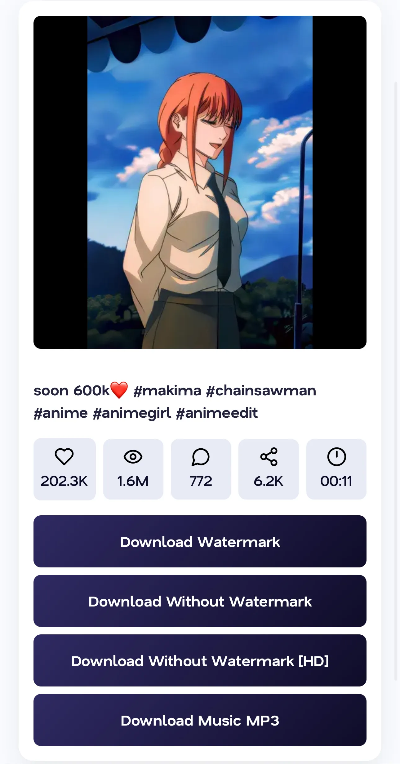 Screenshot of download options to choose
